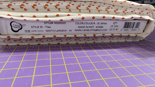 Camelot Fabrics Tiles White/Orange 44" / Meter