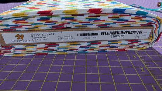 Northcott Fun and Games White Multi Chevron / Meter